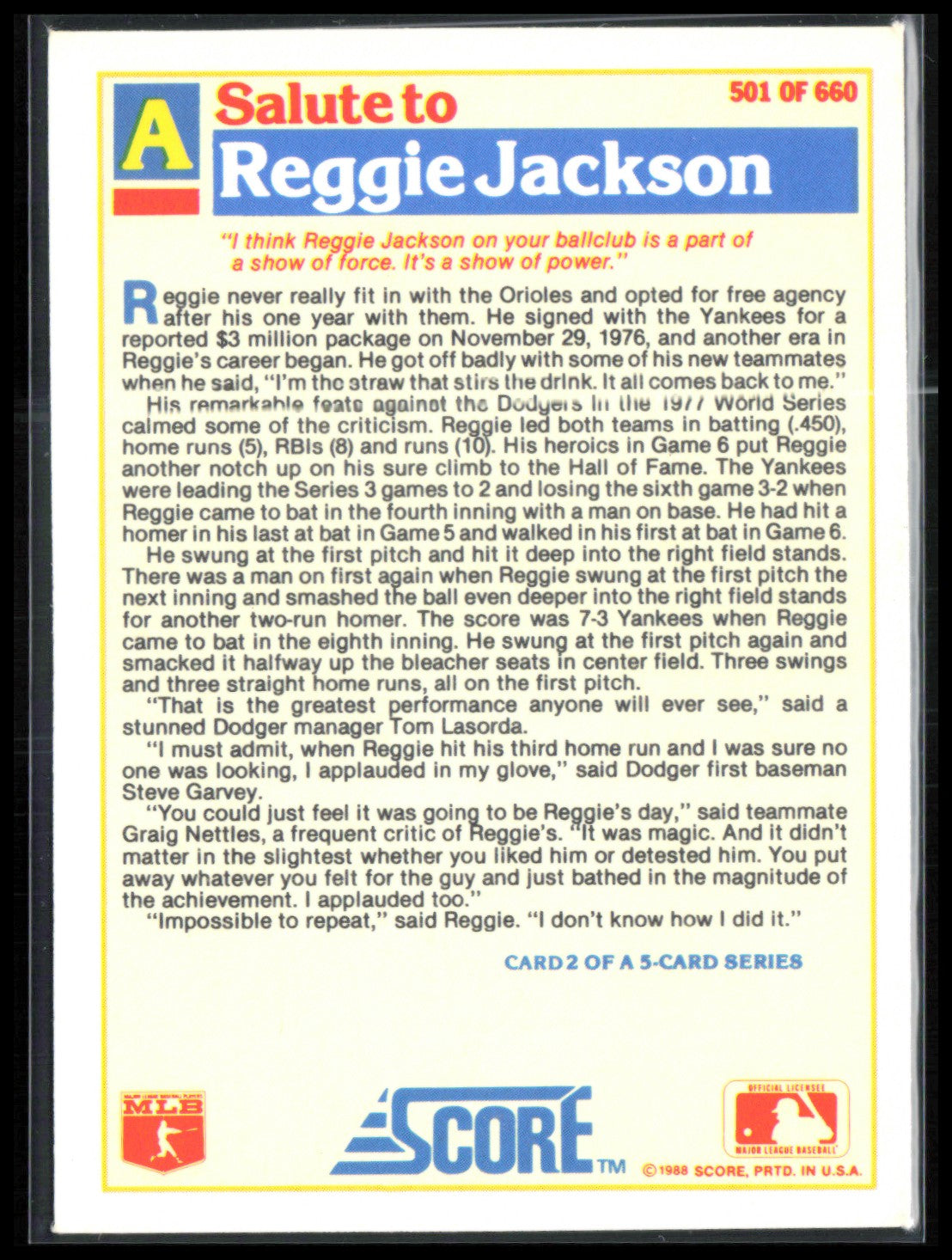 Reggie Jackson 1988 Score