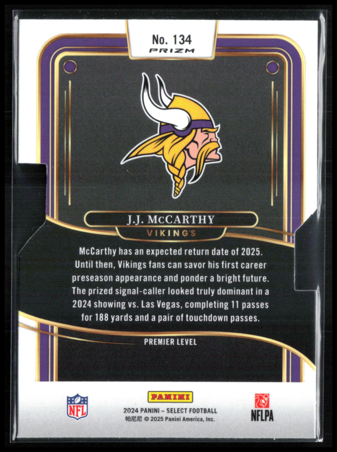 J.J. McCarthy RC Silver Die-Cut Premier Level