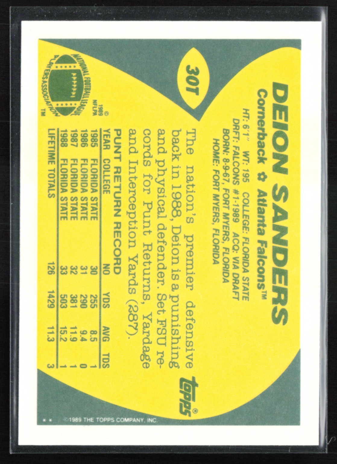 Deion Sanders 1989 Topps Traded