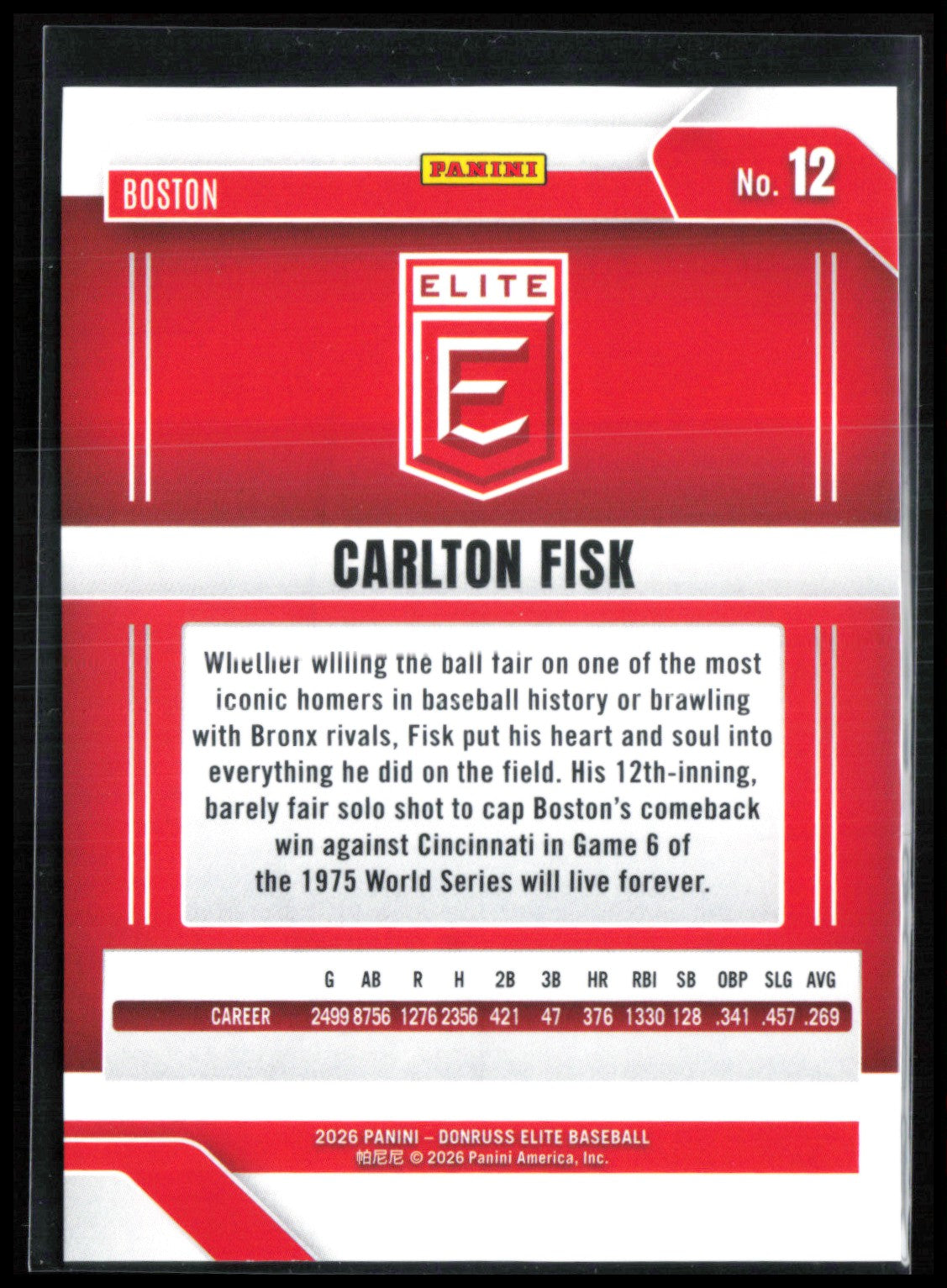 Carlton Fisk Green /74 2026 Donruss Elite