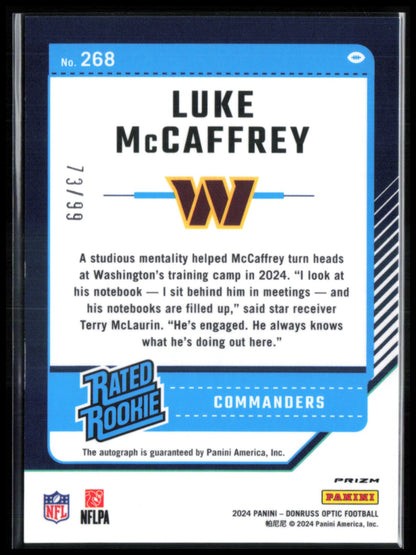 Luke McCaffrey RC Auto Blue Prizm /99