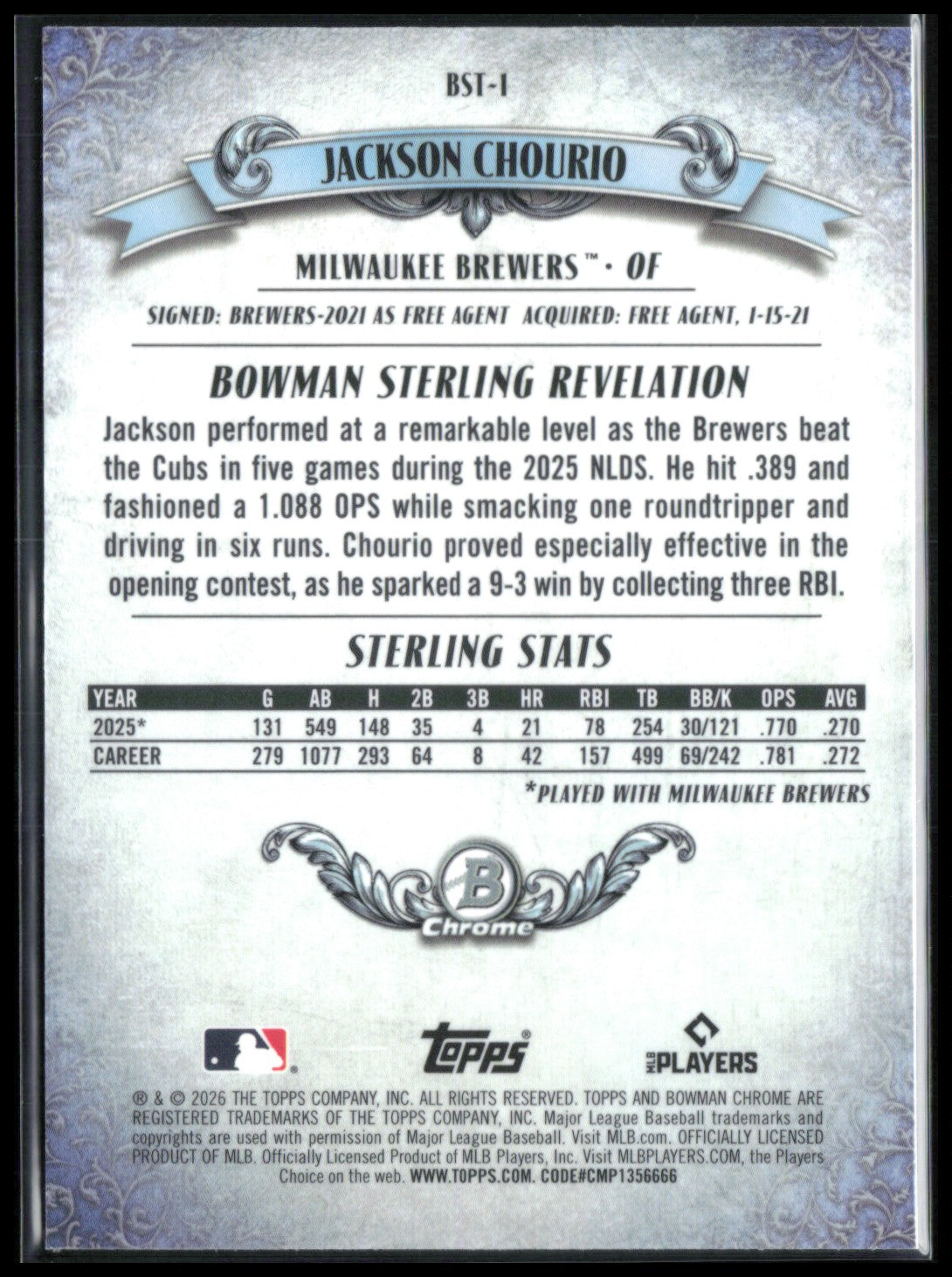 Jackson Chourio Bowman Sterling Mojo