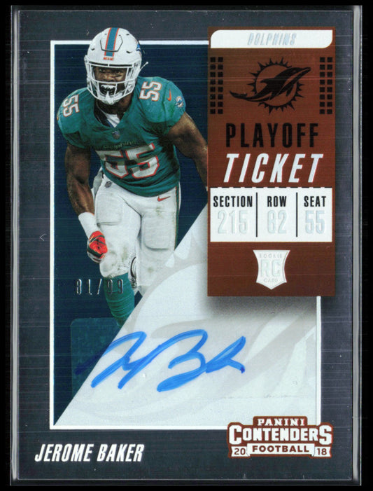 Jerome Baker RC Auto /99 Playoff Ticket