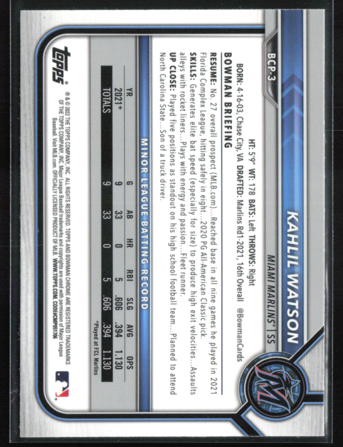 Kahlil Watson 1st Bowman