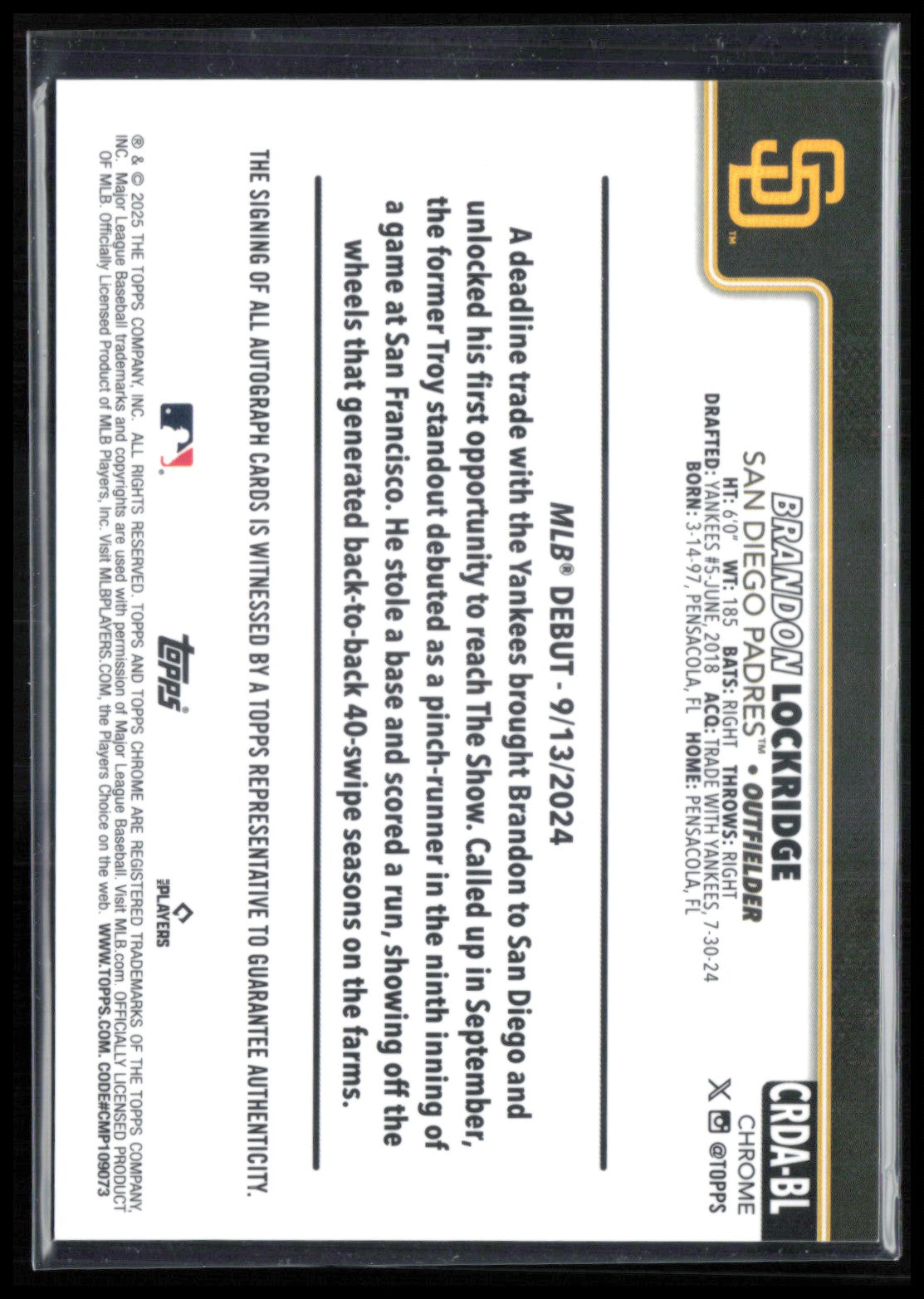 Brandon Lockridge Auto /199 RC Aqua Wave