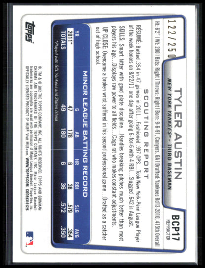 Tyler Austin 1st Bowman Chrome Blue /250
