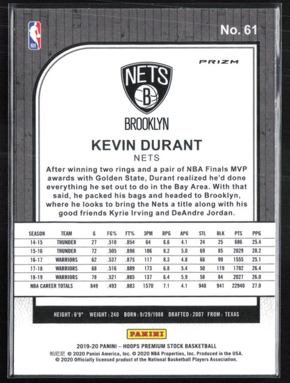 Kevin Durant Laser 2019-20 Hoops Premium