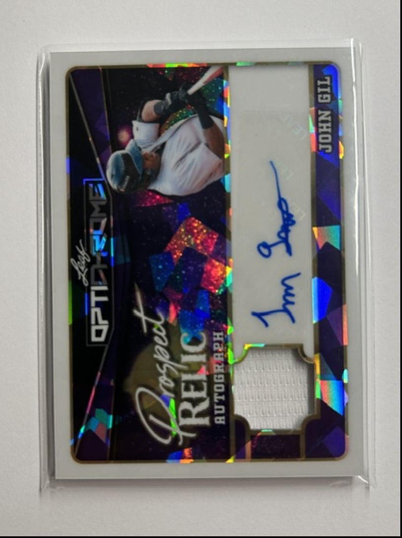 John Gil /5 Auto Relic Prospect Relic Autograph 2025 Leaf Optichrome