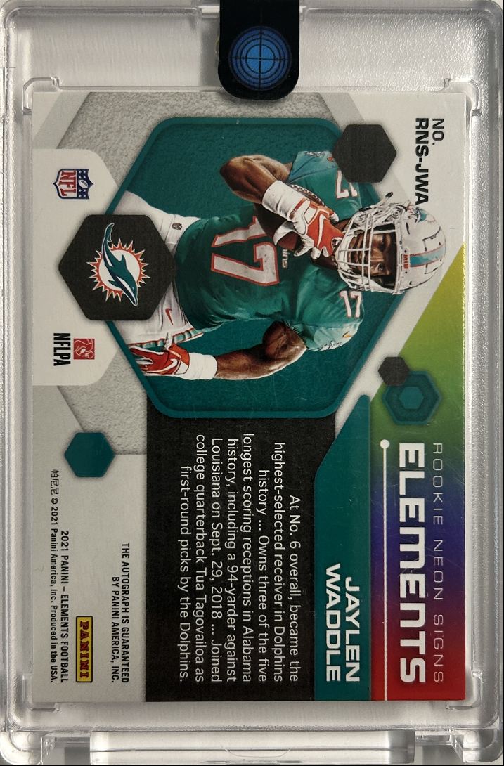 Jaylen Waddle RC Auto /25 Rookie Neon Signs Elements