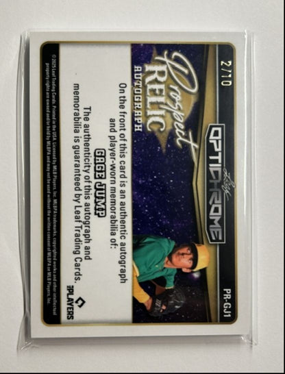 Gage Jump /10 Auto Relic Prospect Relic Autograph 2025 Leaf Optichrome
