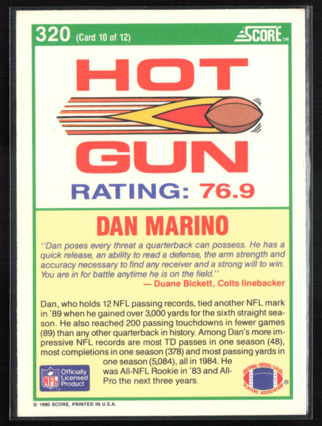 Dan Marino 1990 Score Hot Gun