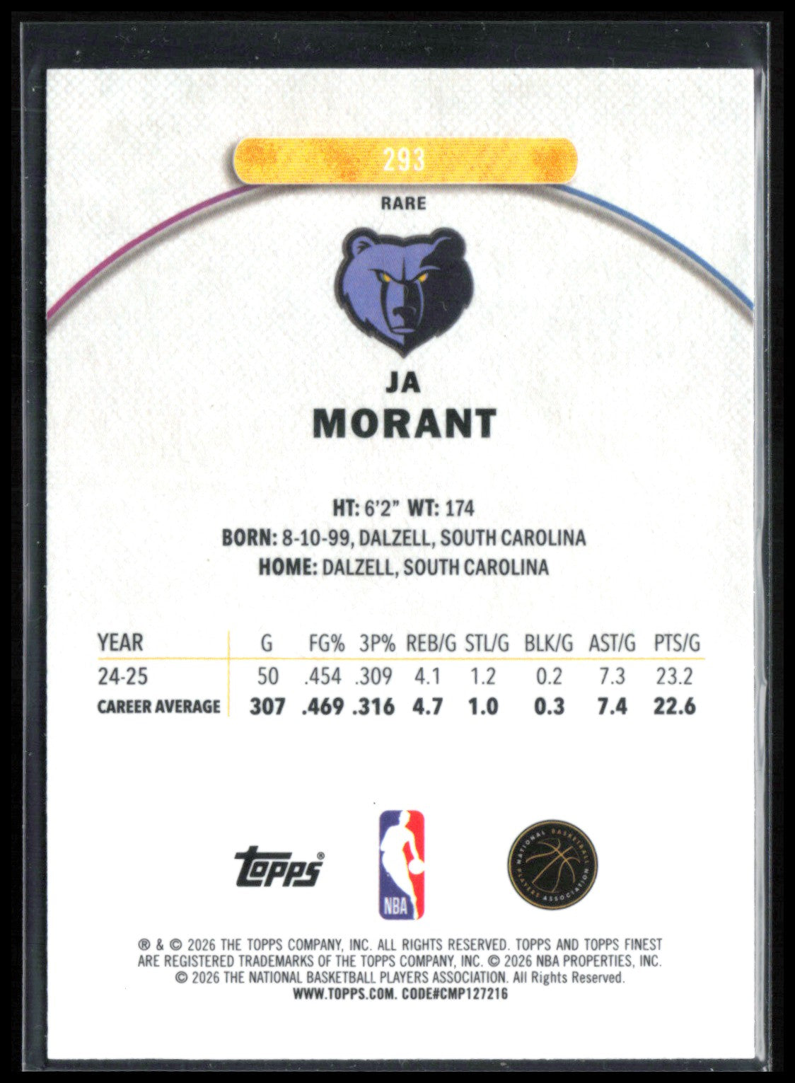 Ja Morant /150 Rare Blue 2026 Topps Finest