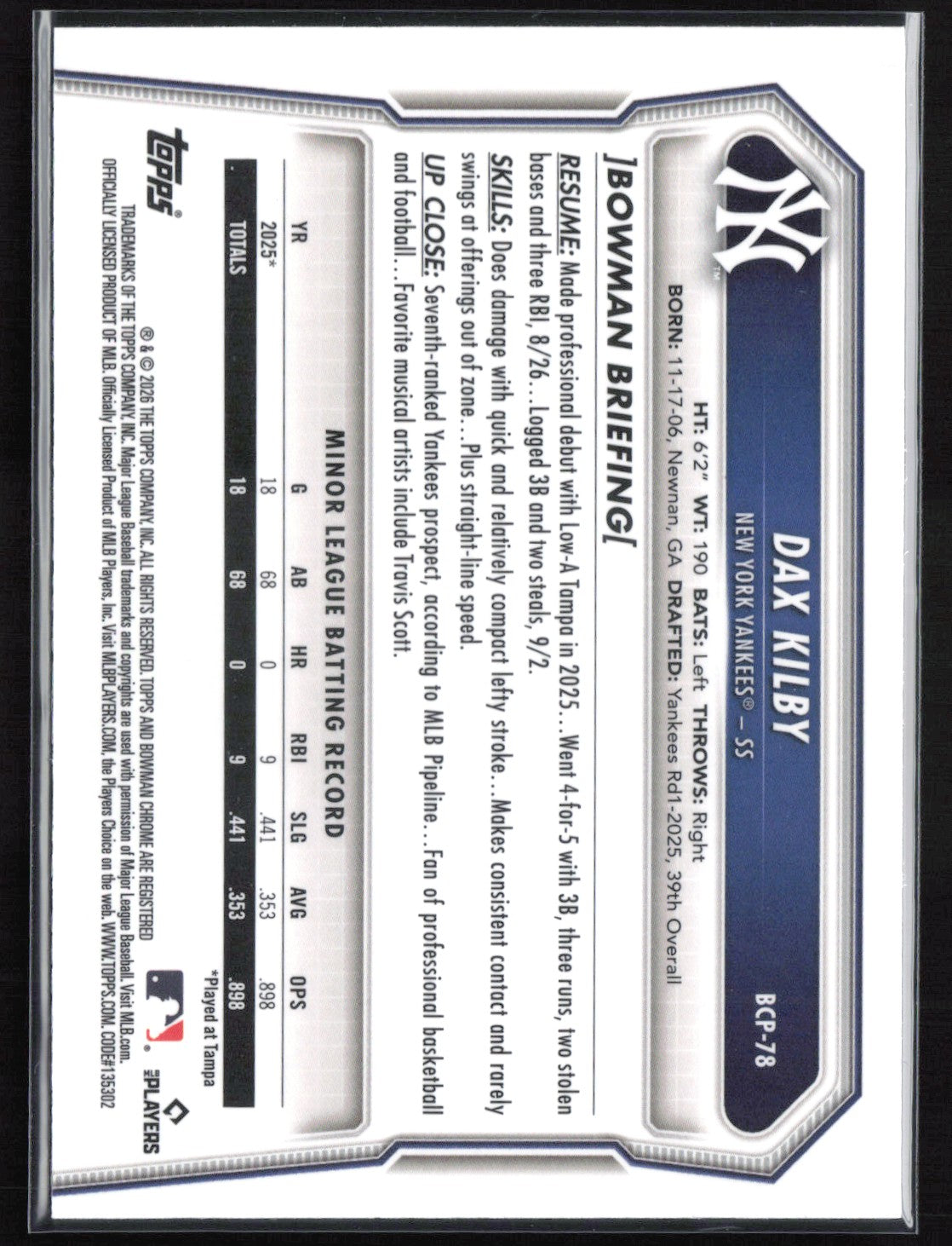 Dax Kilby Prospects 2026 Bowman Chrome