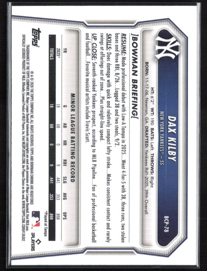 Dax Kilby Prospects 2026 Bowman Chrome