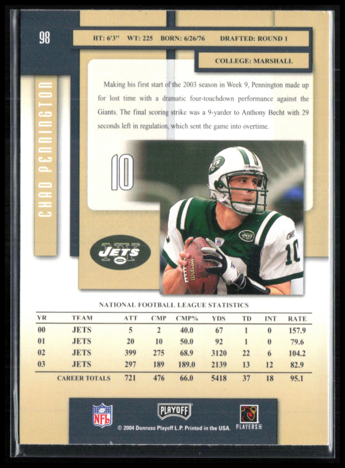 Chad Pennington 2004 Playoff Prestige