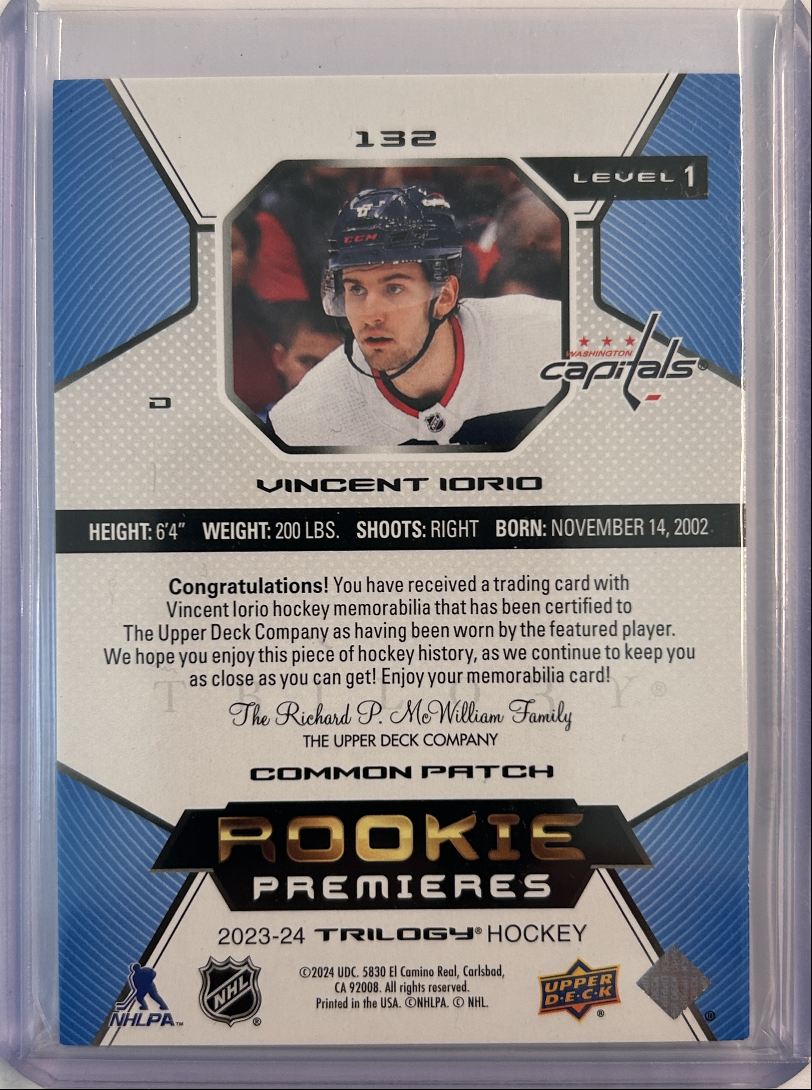Vincent Iorio Patch /49 2023-24 Trilogy Hockey