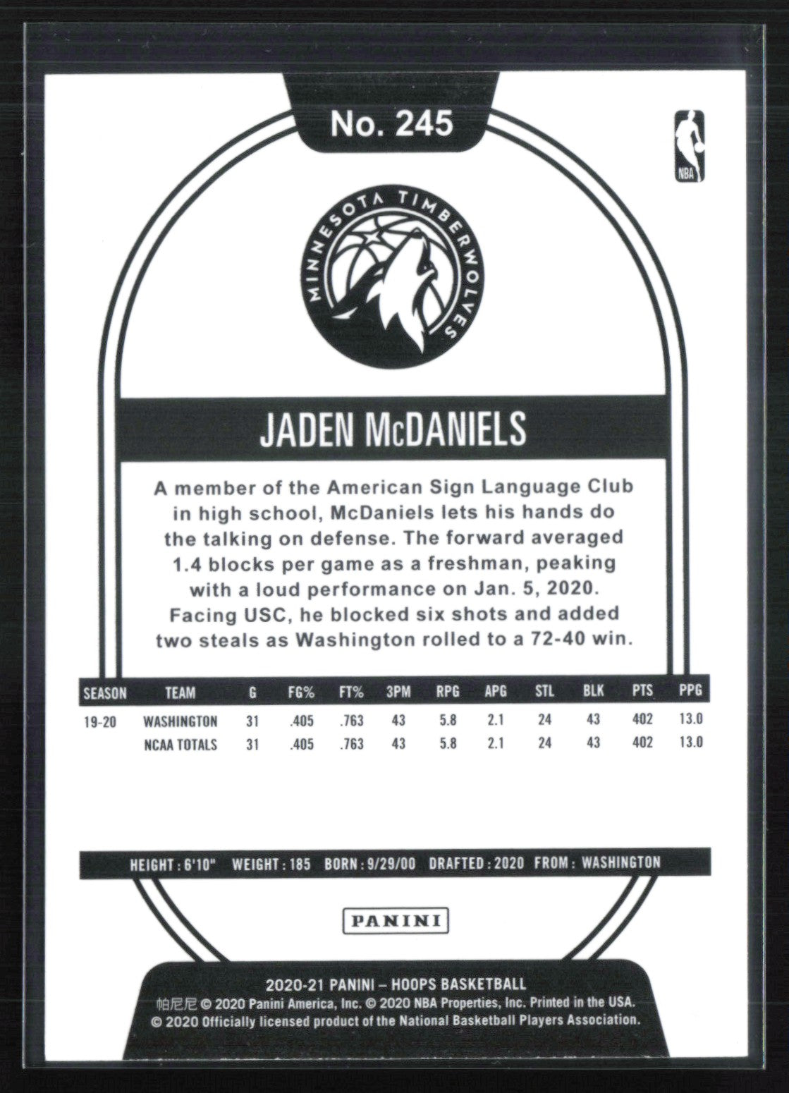 Jaden McDaniels RC