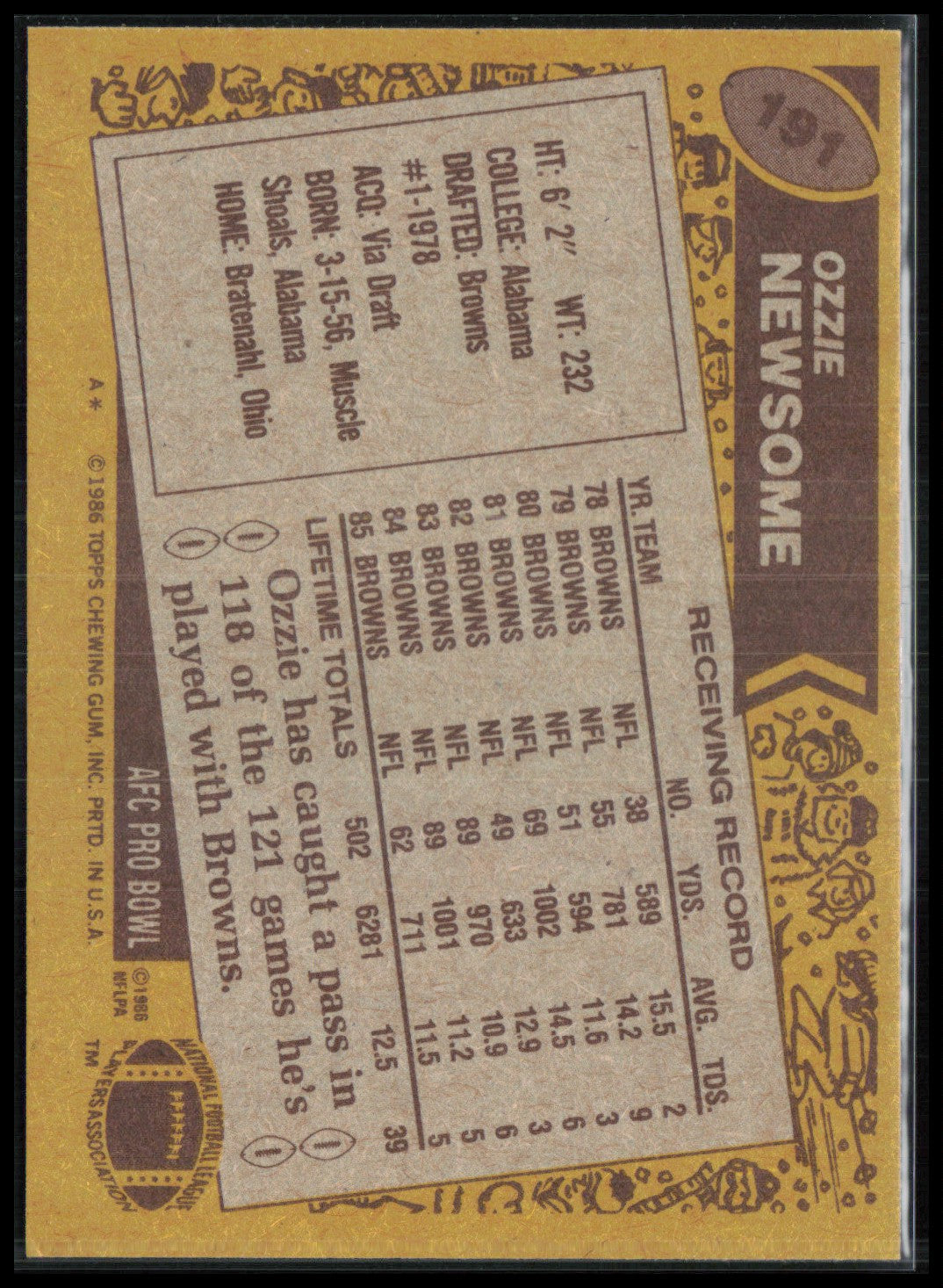 Ozzie Newsome 1986 Topps