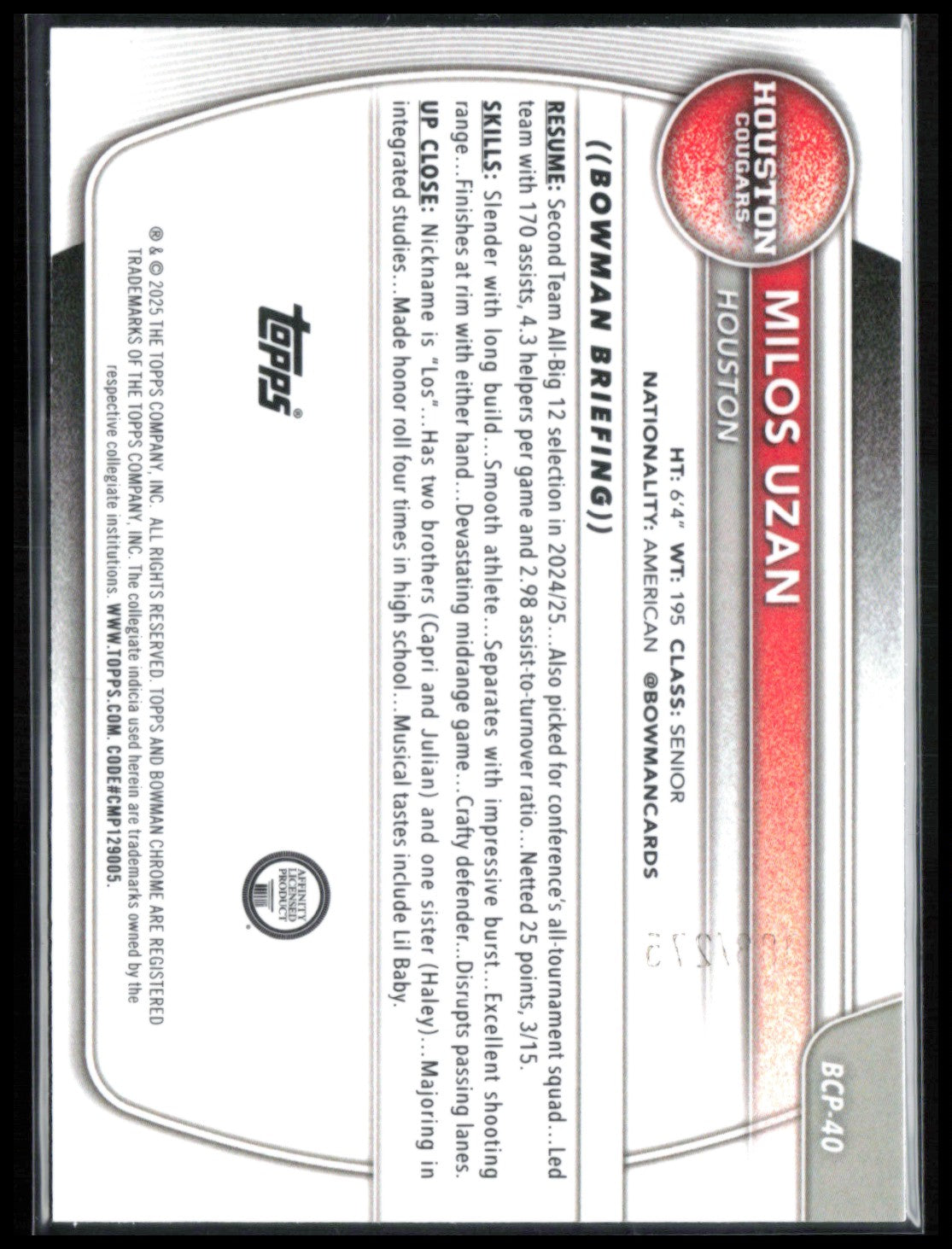 Milos Uzan 1st Bowman Fucshia Mojo /275