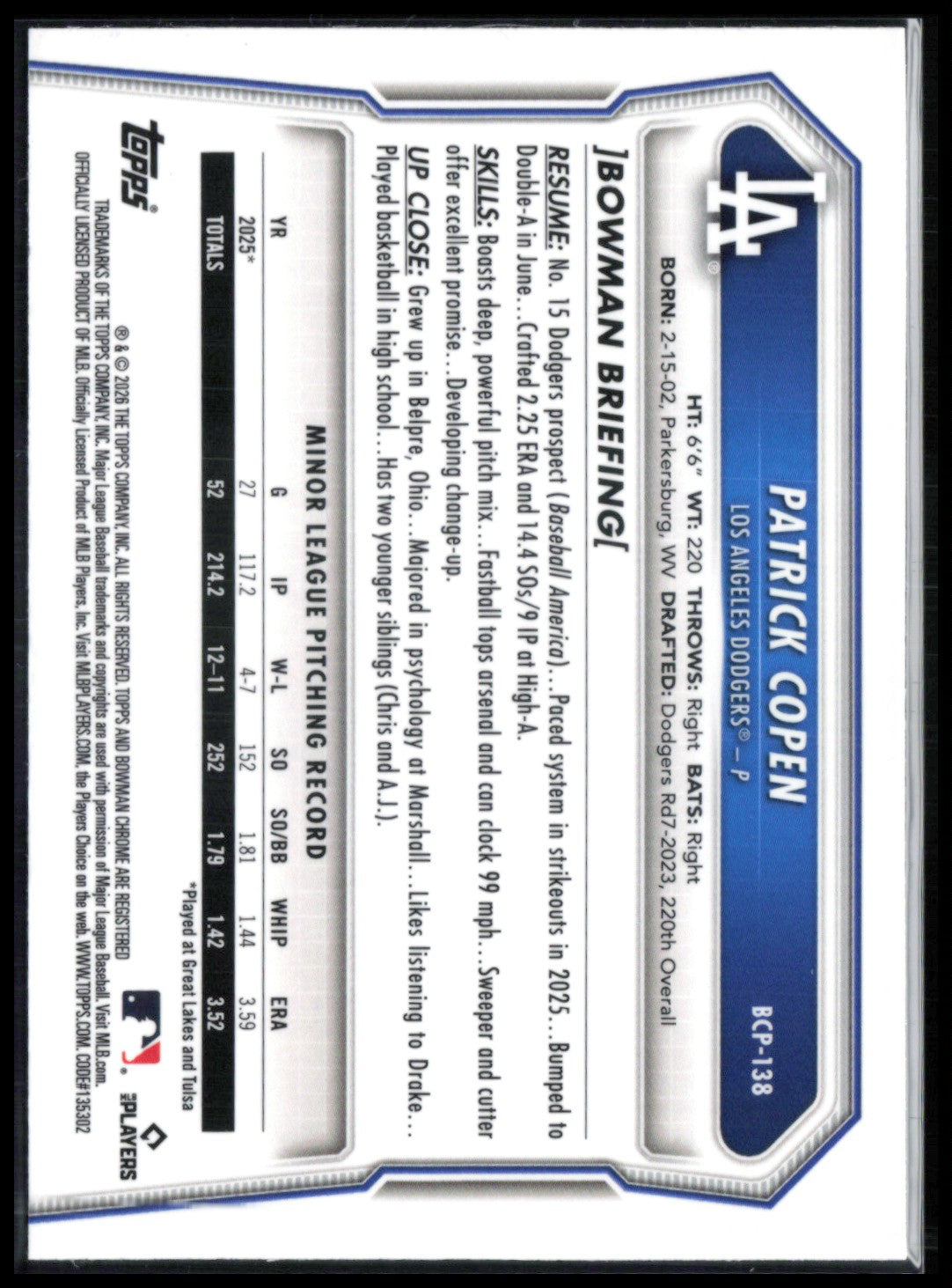 Patrick Copen 1st Bowman Mini Diamond