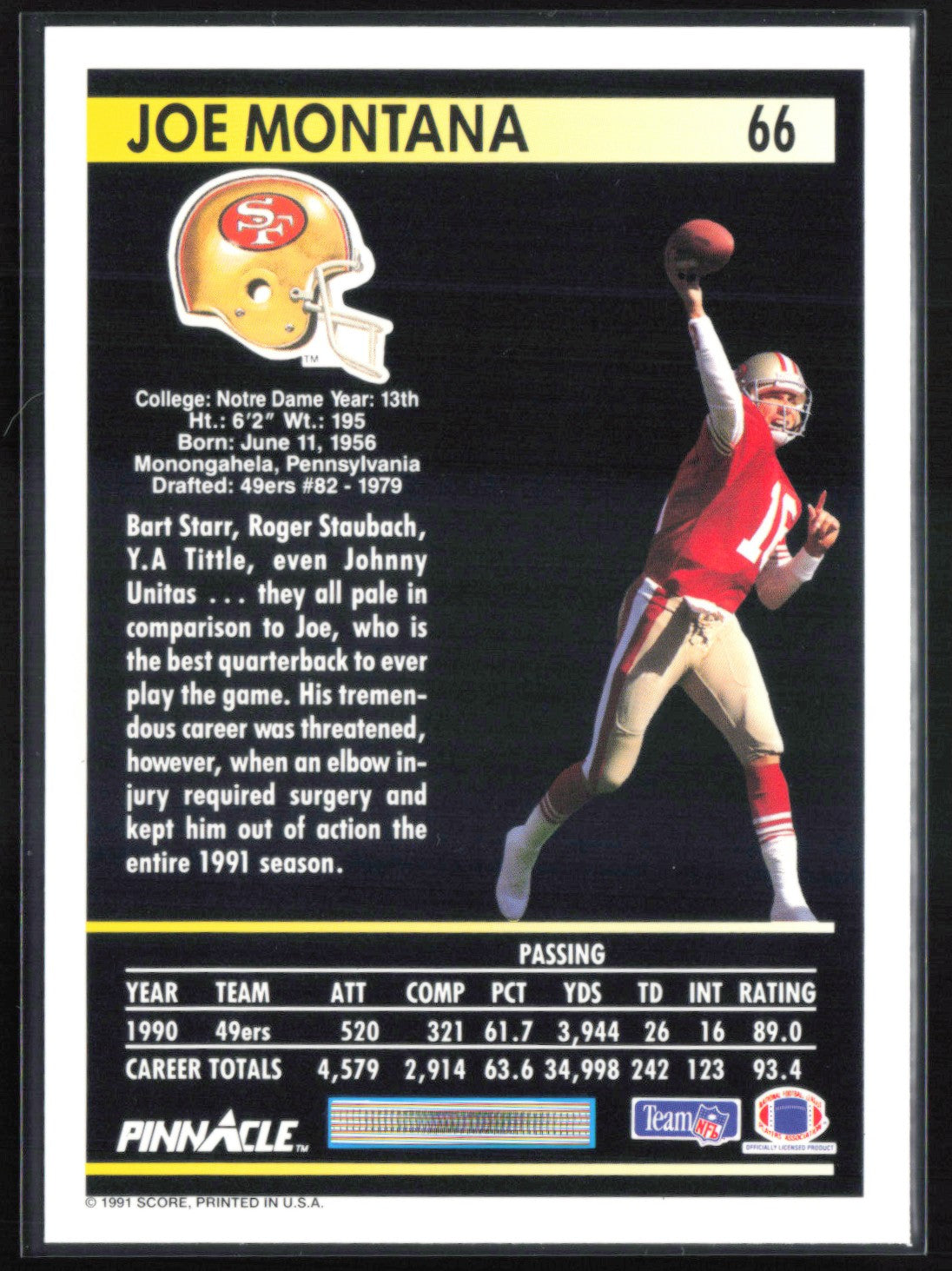 Joe Montana 1991 Pinnacle