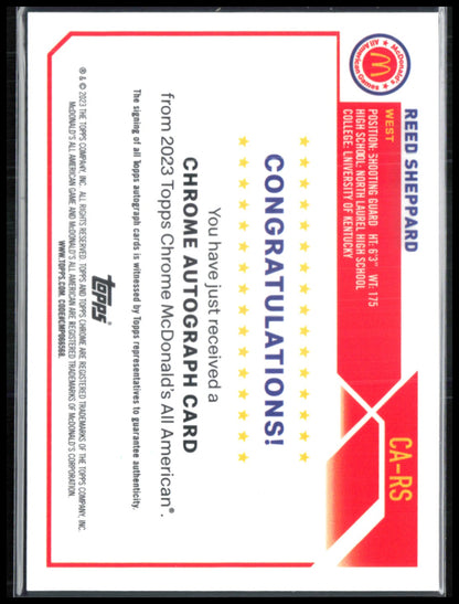 Reed Sheppard Auto Silver 2023 Topps Chrome McDonald's