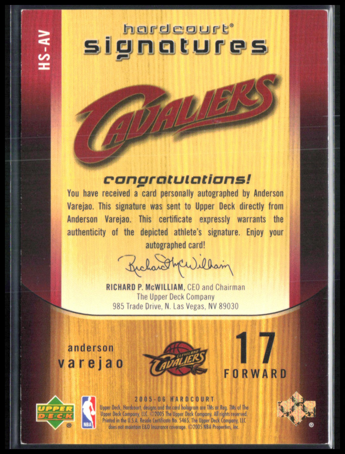 Anderson Varejao Auto 2005-06 Hardcourt Signatures