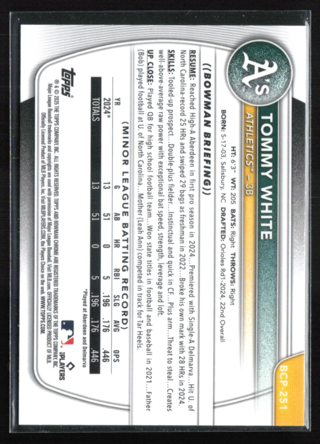 Tommy White 1st Bowman Mojo