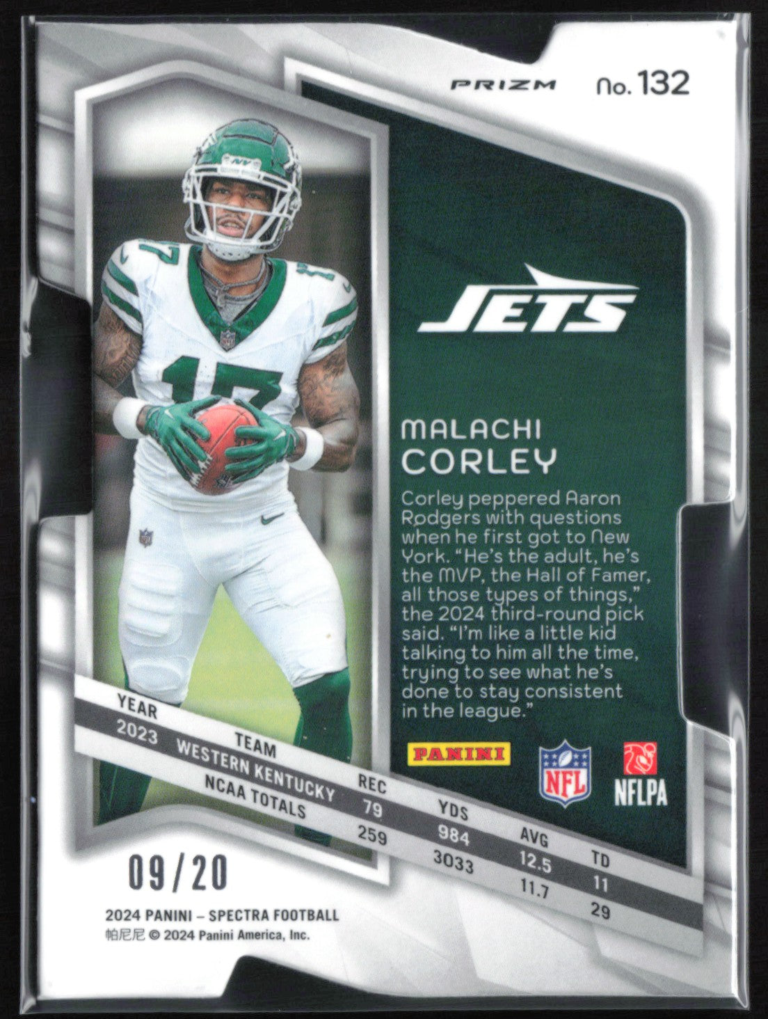 Malachi Corley RC Neon Pink /20 Die-Cut Rookie I