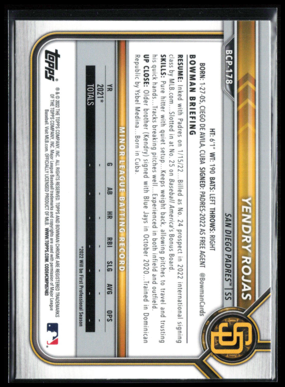 Yendry Rojas 1st Bowman Sapphire
