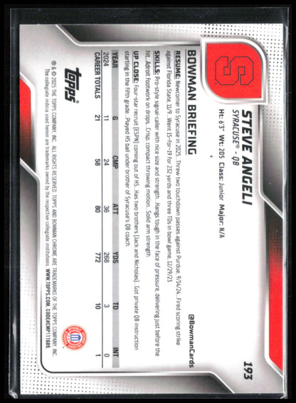 Steve Angeli Sapphire Yellow /75 2025 Bowman U Chrome