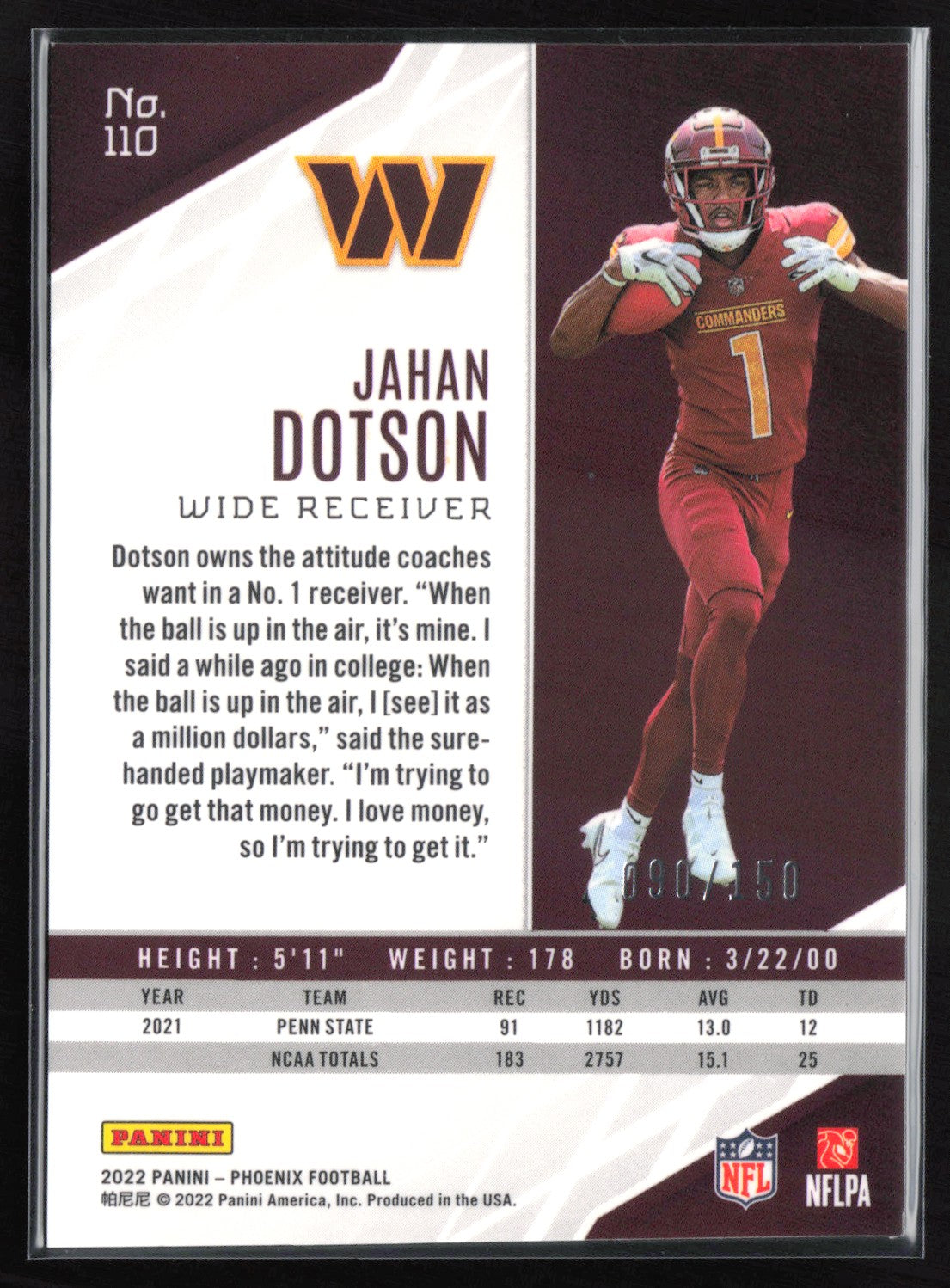 Jahan Dotson RC Red Lazer /150