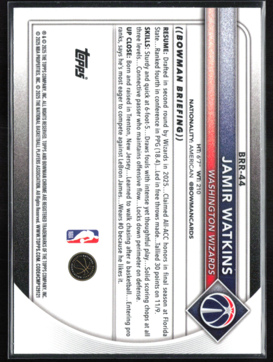 Jamir Watkins RC Red Rookie Logo