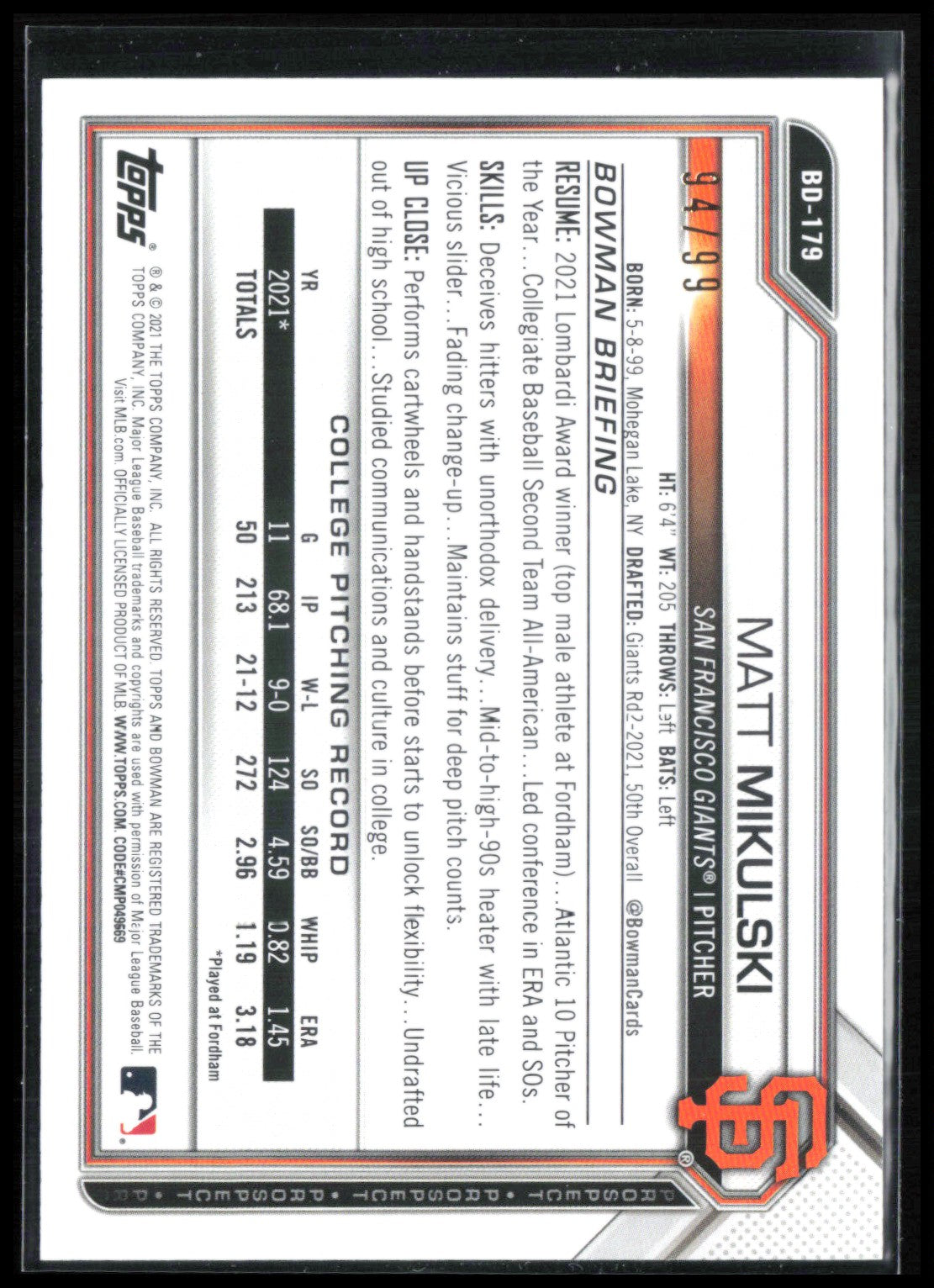 Matt Mikulski 1st Bowman Green Prospect