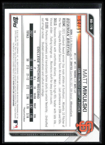 Matt Mikulski 1st Bowman Green Prospect