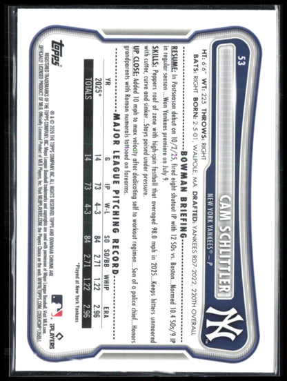 Cam Schlittler RC Mojo 2026 Bowman Chrome
