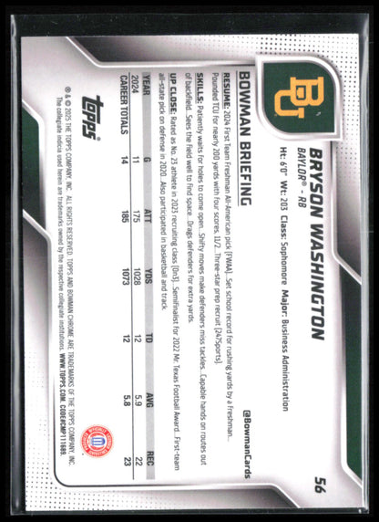 Bryson Washington 1st Bowman Blue Prizm /150