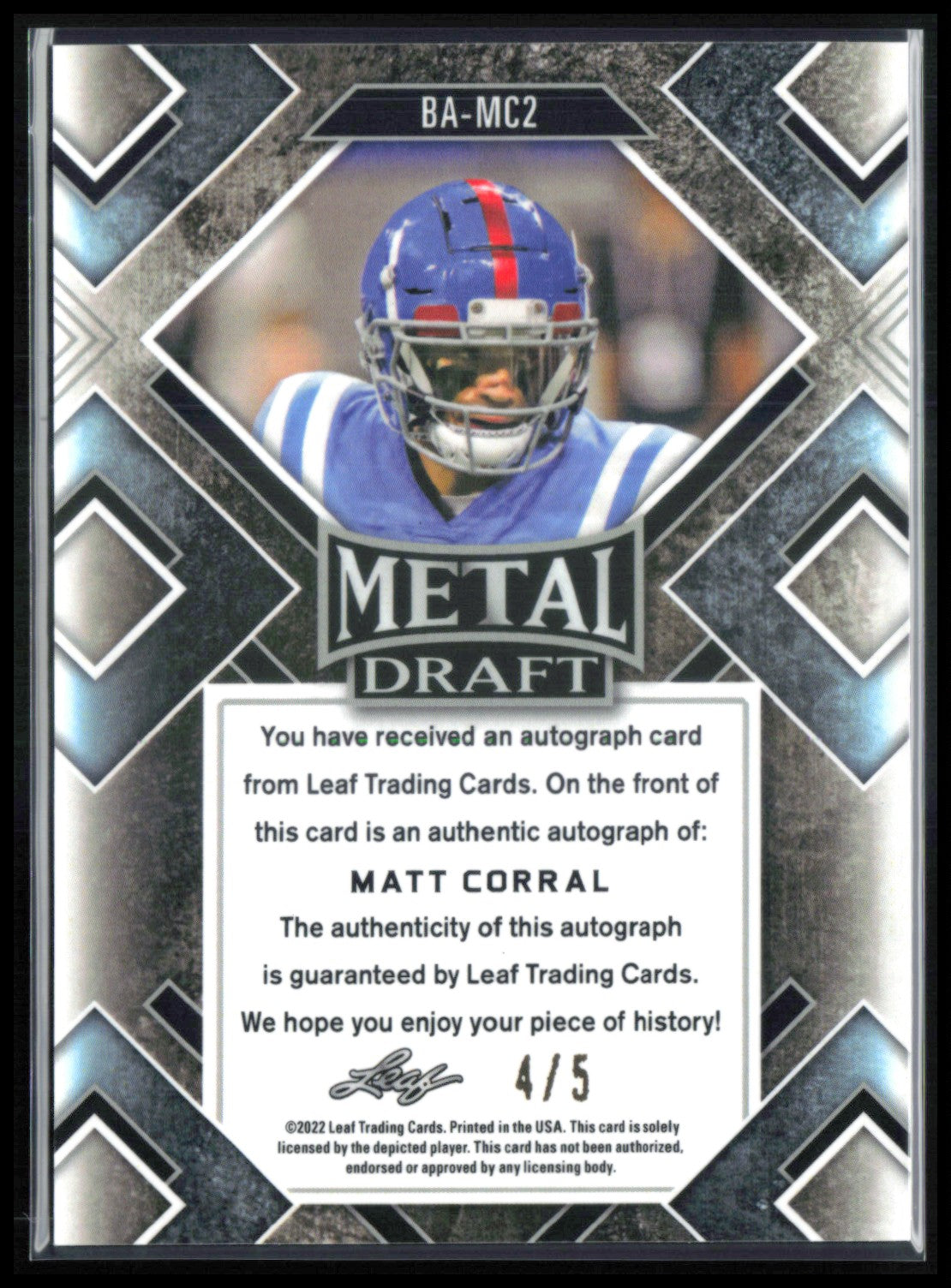 Matt Corral RC Auto /5 Metal Draft