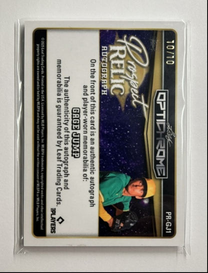 Gage Jump /10 Auto Relic Prospect Relic Autograph 2025 Leaf Optichrome