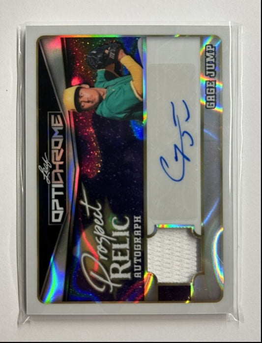 Gage Jump /10 Auto Relic Prospect Relic Autograph 2025 Leaf Optichrome