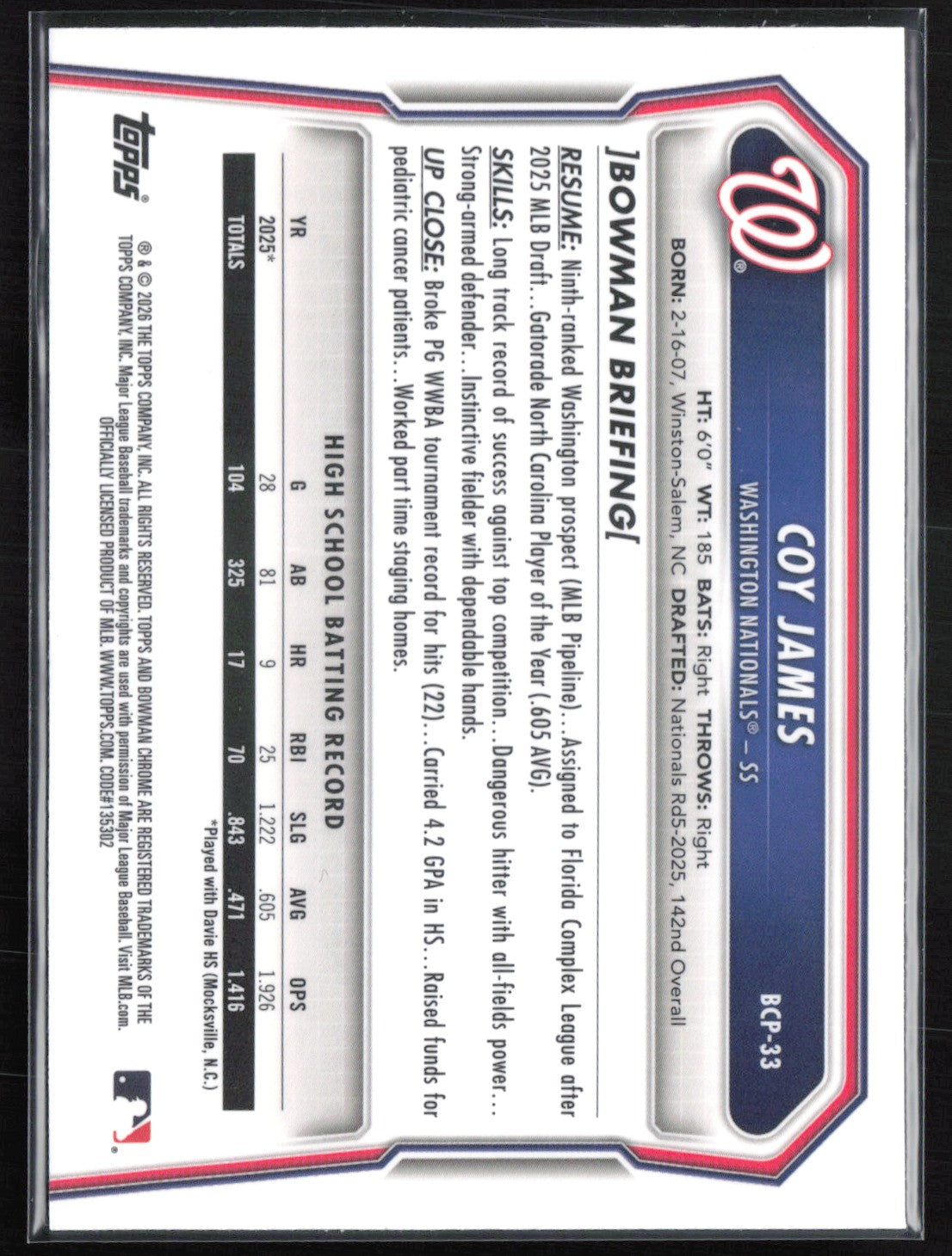 Coy James 1st Bowman Chrome