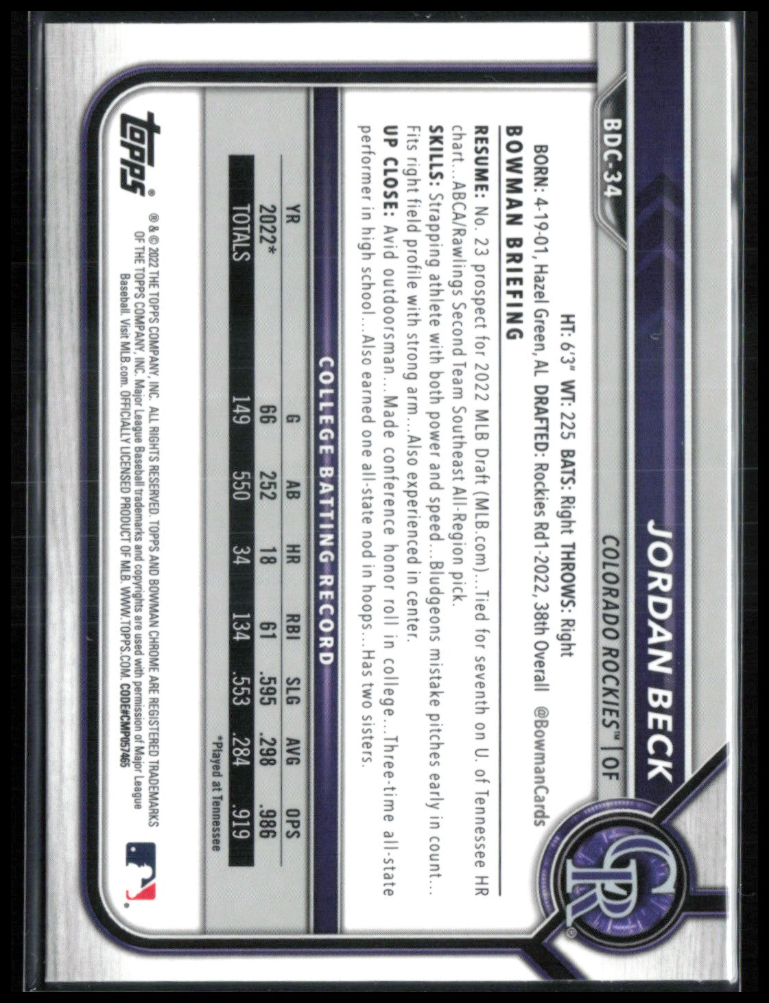 Jordan Beck 1st Bowman Sapphire