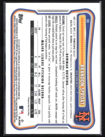 Brandon Sproat RC Mojo 2026 Bowman Chrome