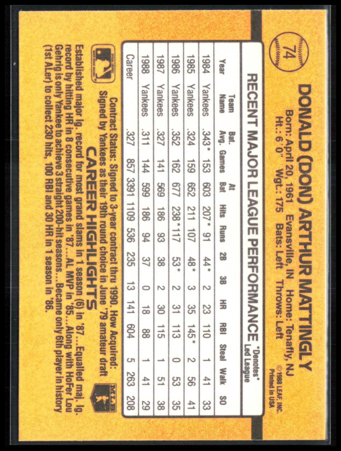 Don Mattingly 1989 Donruss
