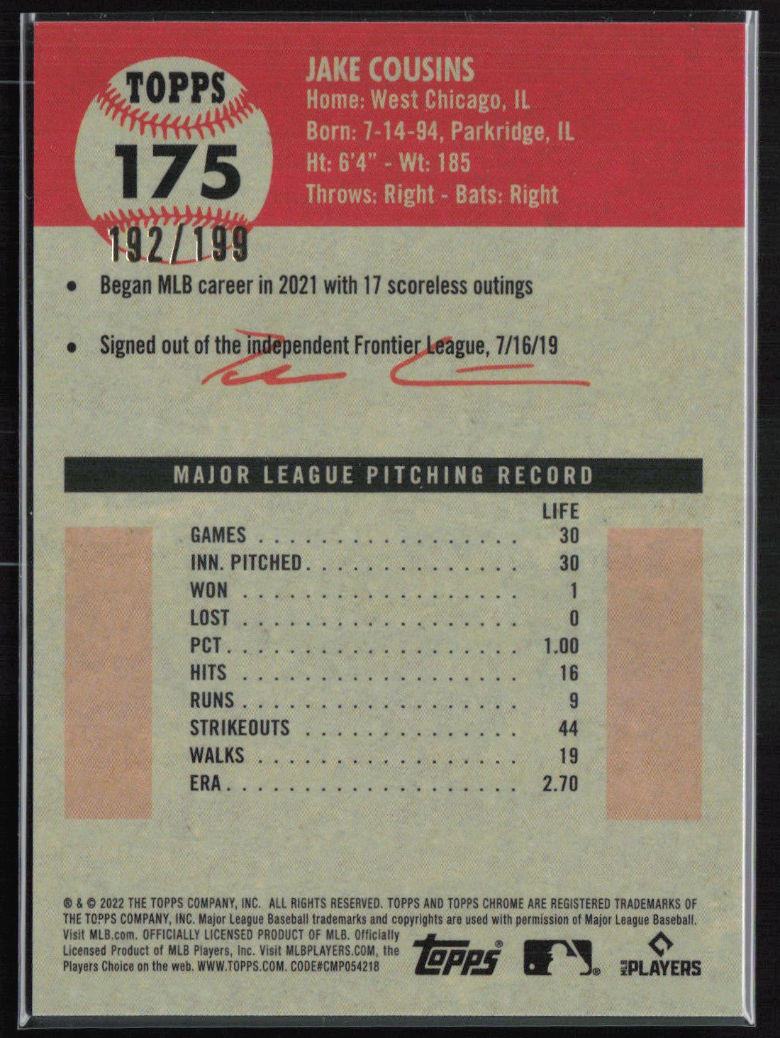 Jake Cousins RC Blue Toile /199