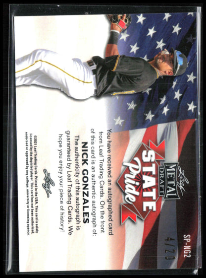 Nick Gonzales Auto /20 Blue Wave Leaf Metal Draft State Pride