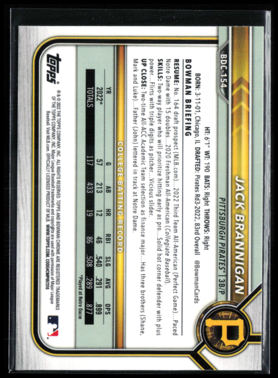 Jack Brannigan 1st Bowman