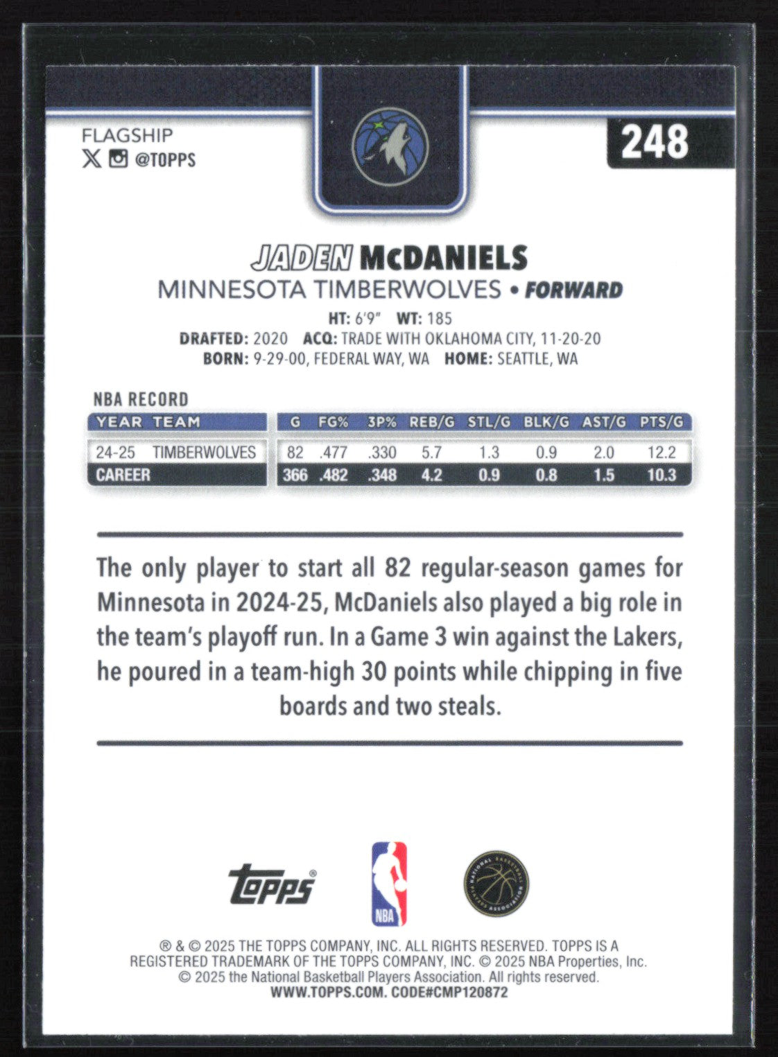 Jaden McDaniels Silver Foil