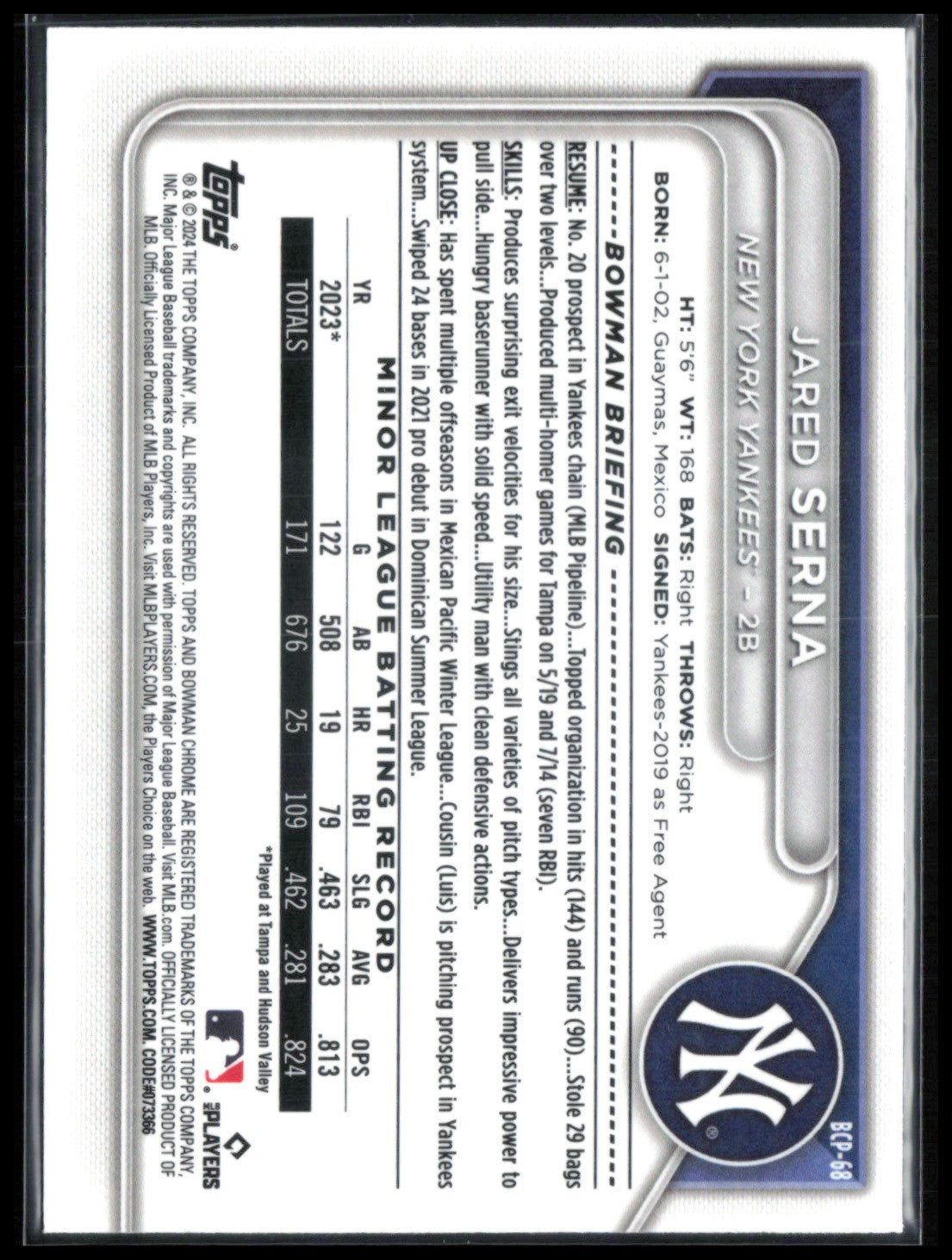 Jared Serna 1st Bowman Mojo
