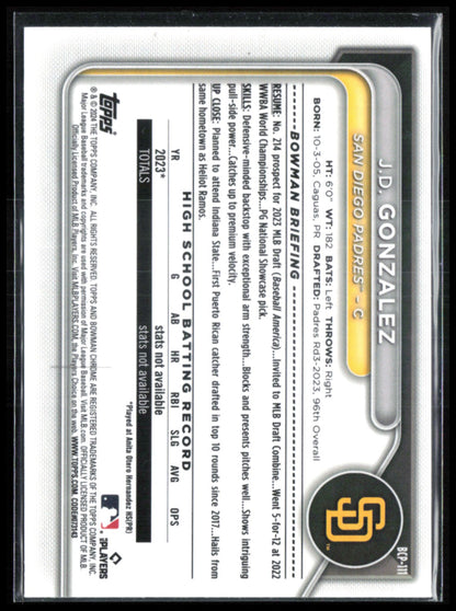 J.D. Gonzalez 1st Bowman Sapphire